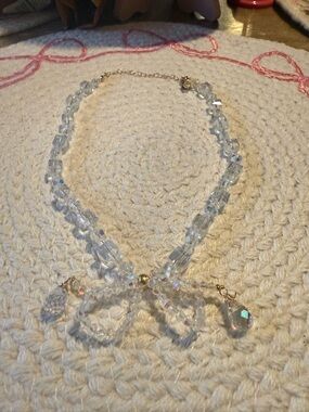 Crystal Bow Pendant Necklace in Clear Beads
